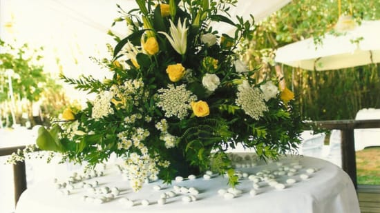 a bouquet of flowers on a table