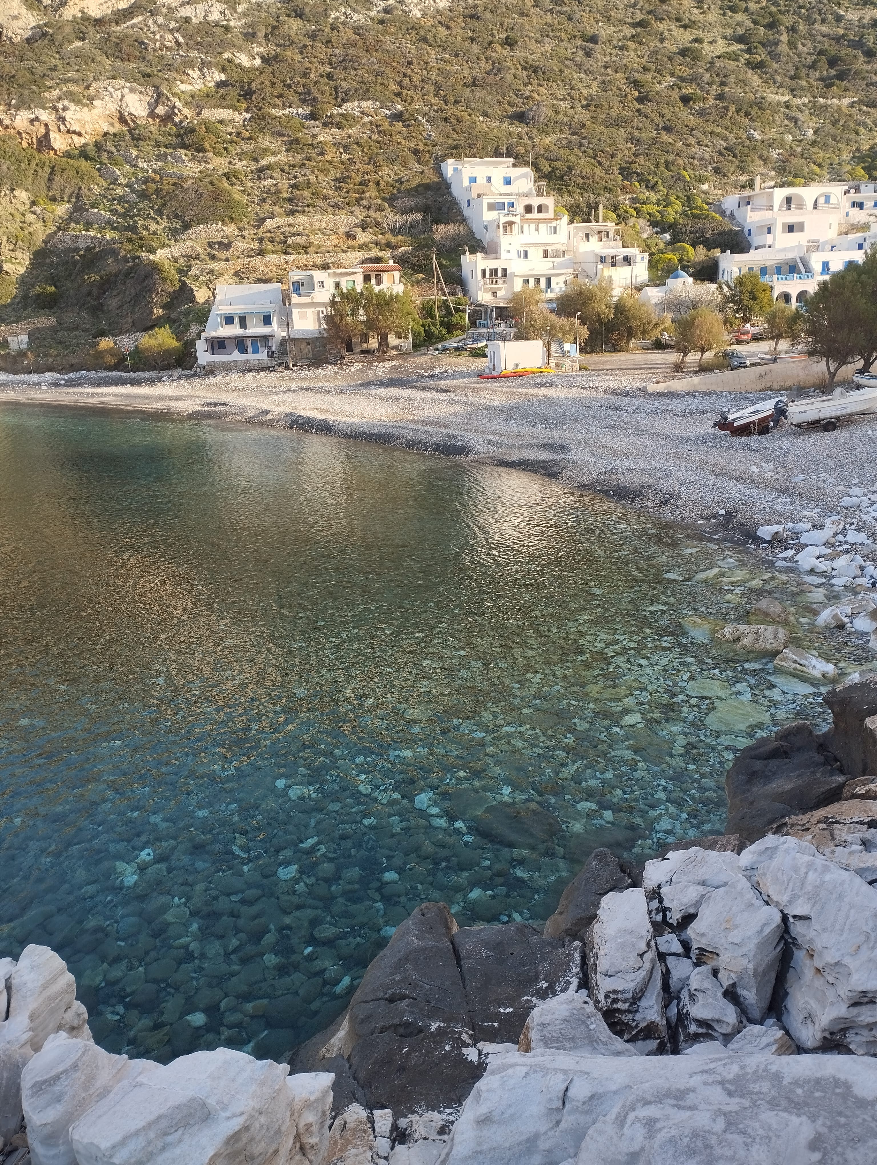 a body of water with houses and trees around it