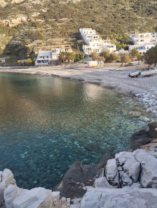 a body of water with houses and trees around it