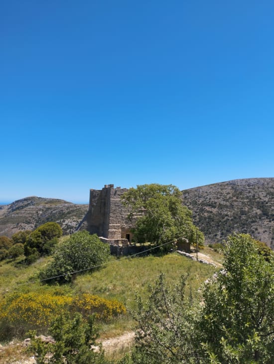 a stone castle on a hill