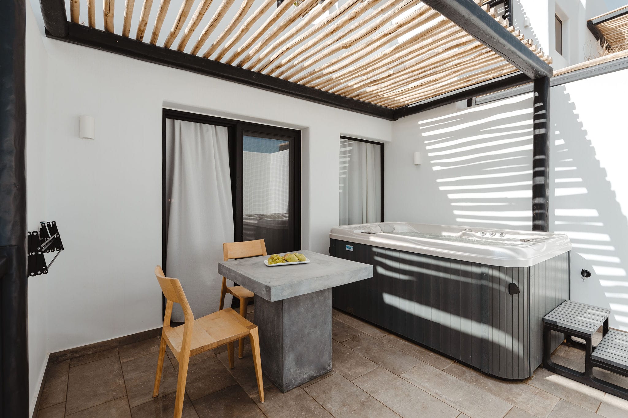 a room with a table and chairs