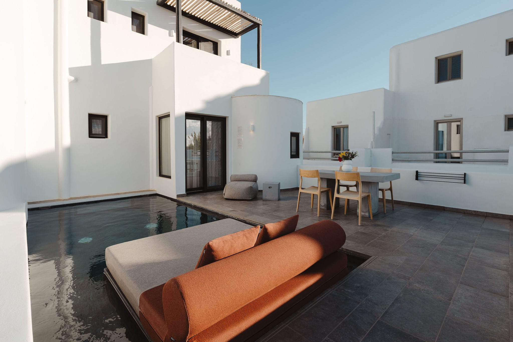 a living room with a pool