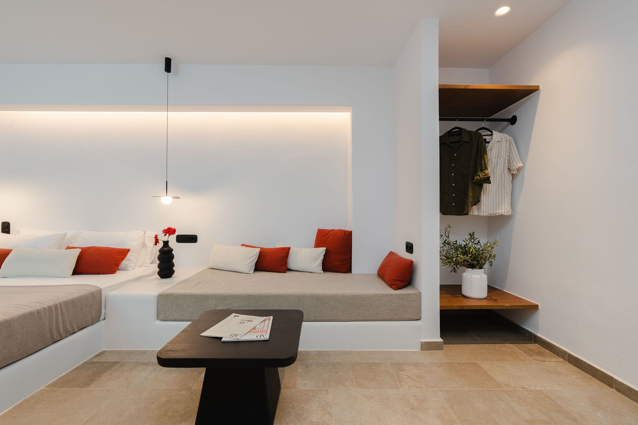 a room with a couch and a table