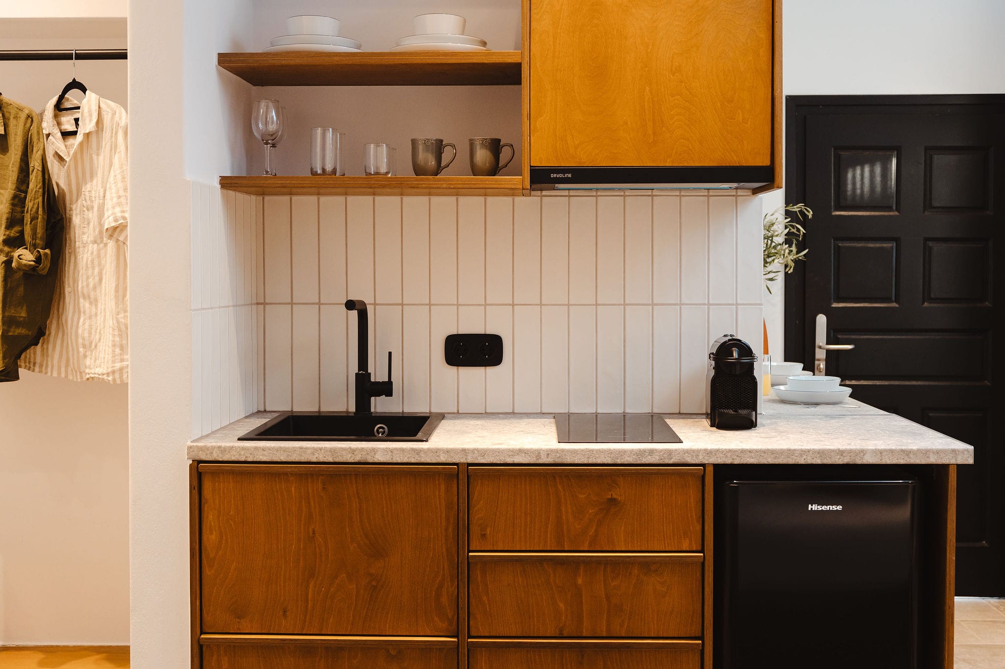 a kitchen with a counter top and cabinets