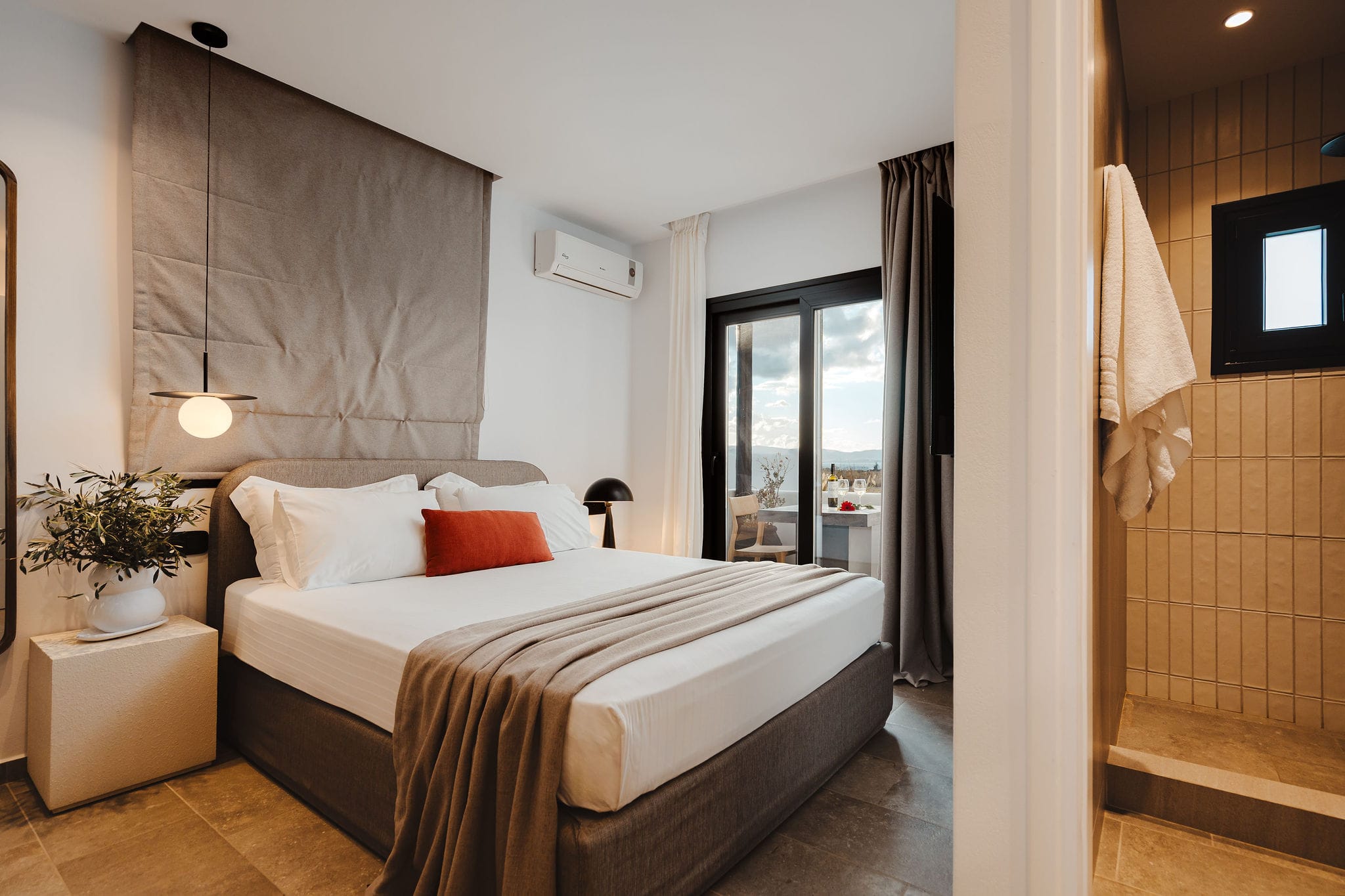 a bedroom with a large bed