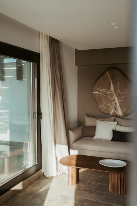 a room with a couch and a table