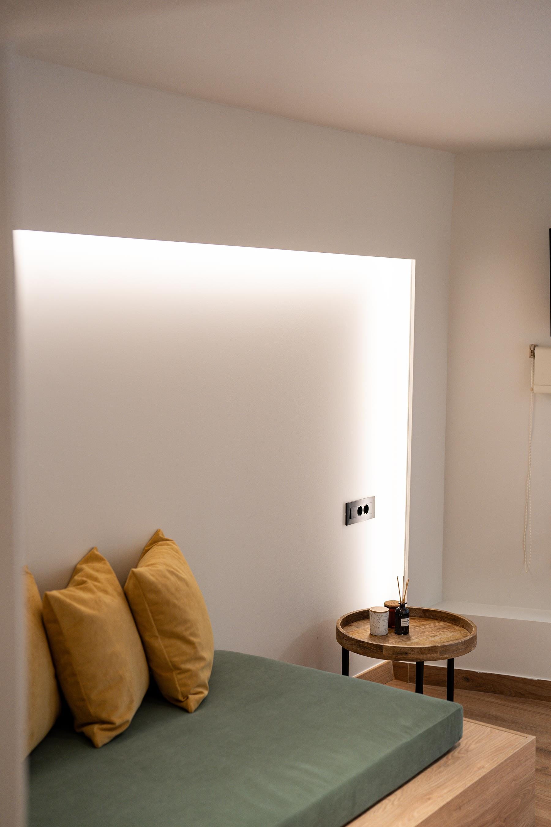 a room with a bed and a table