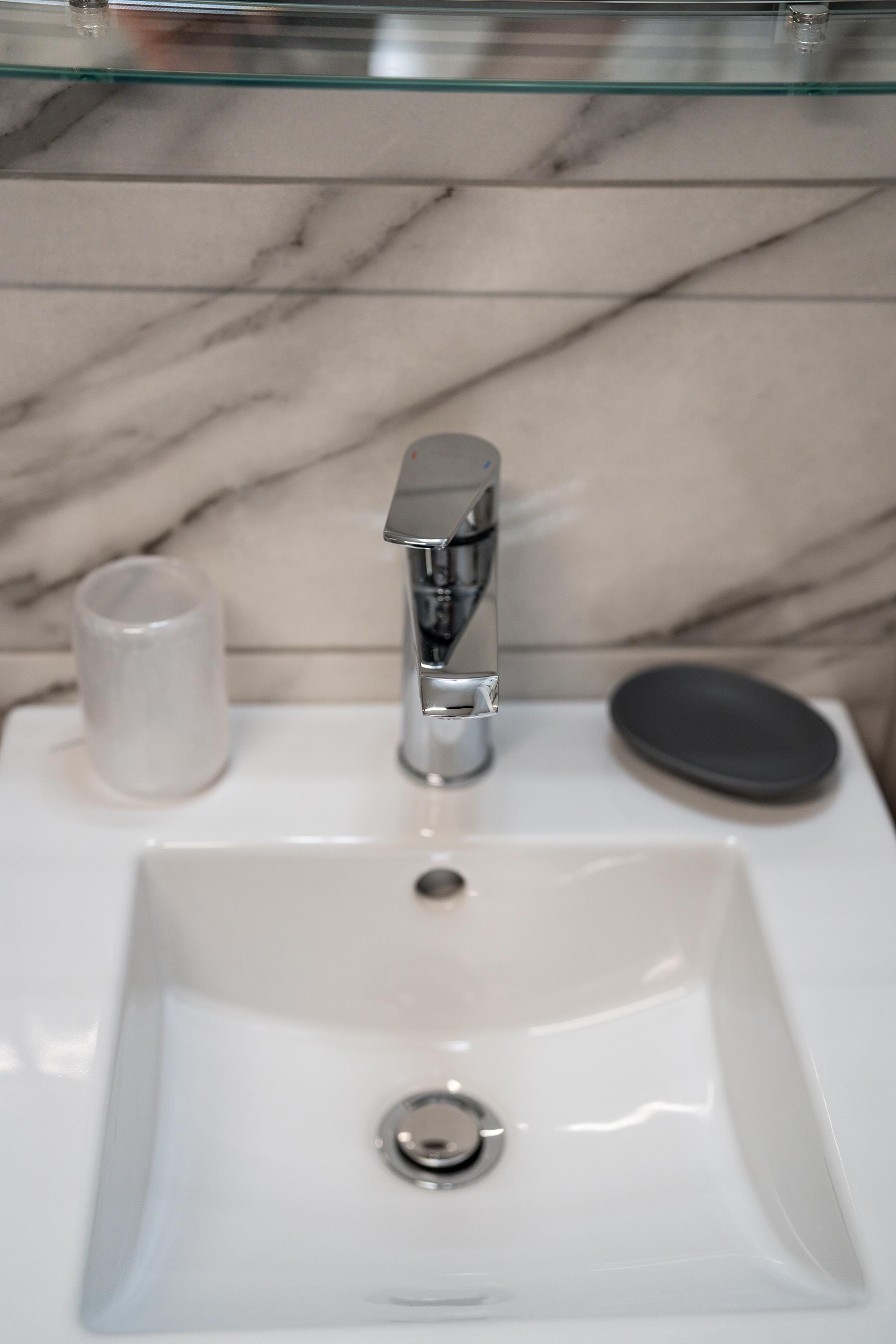 a sink with a faucet