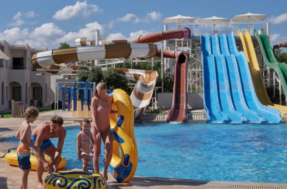 a group of people at a water park