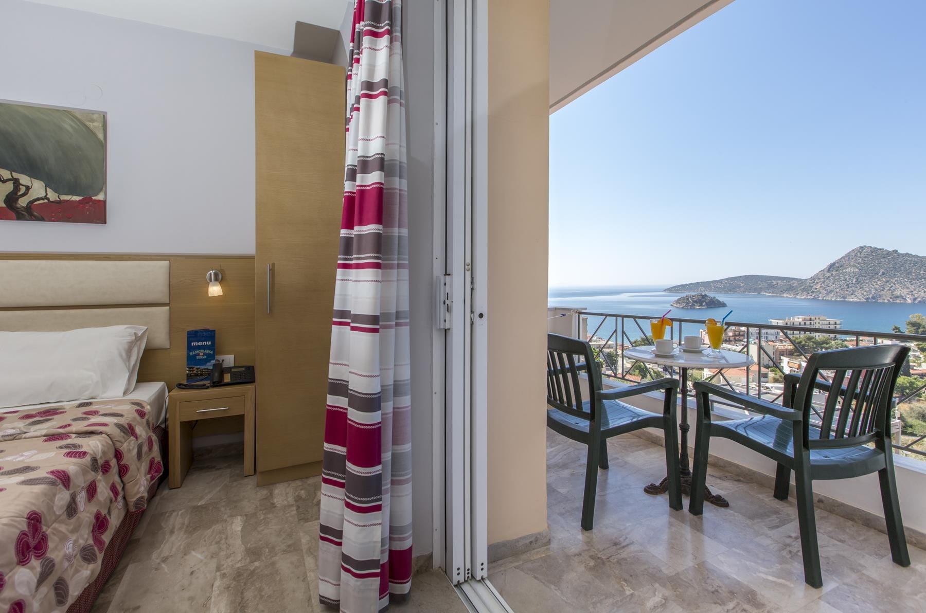 a room with a table and chairs