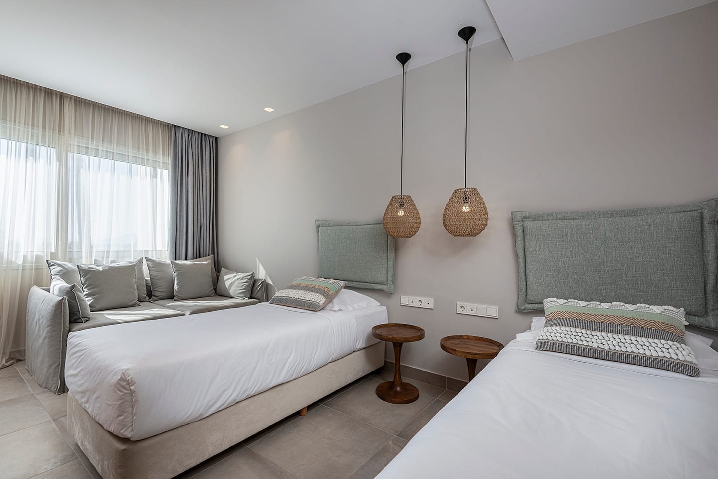 a bedroom with two beds