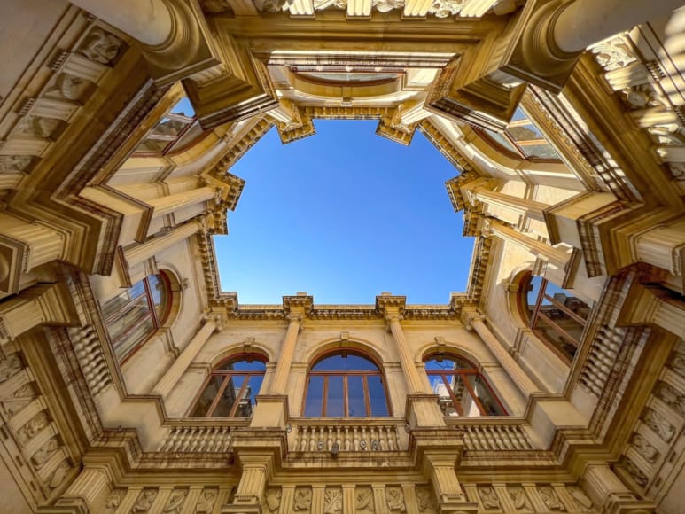 a building with many arches and windows