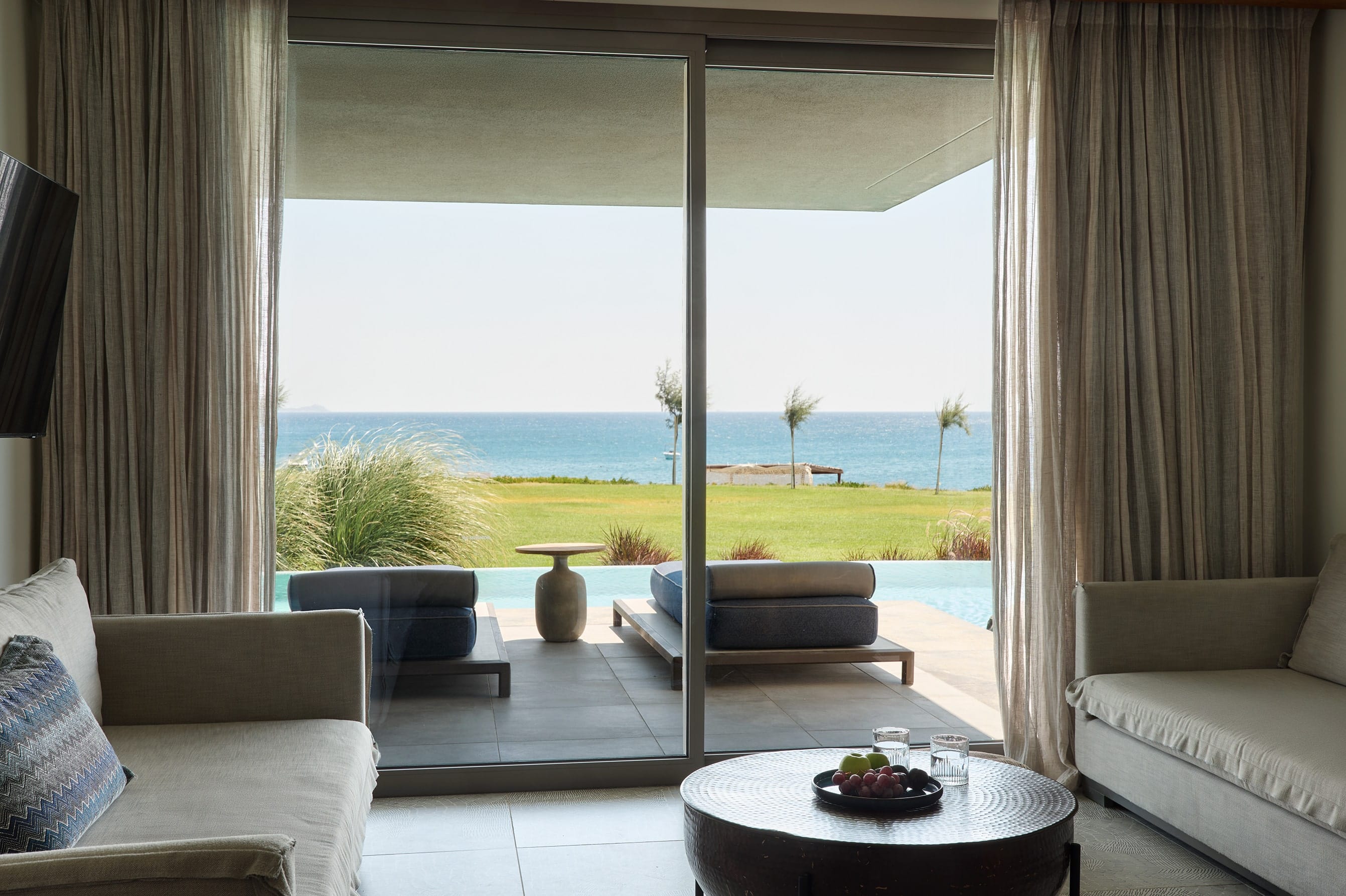 a living room with a large window