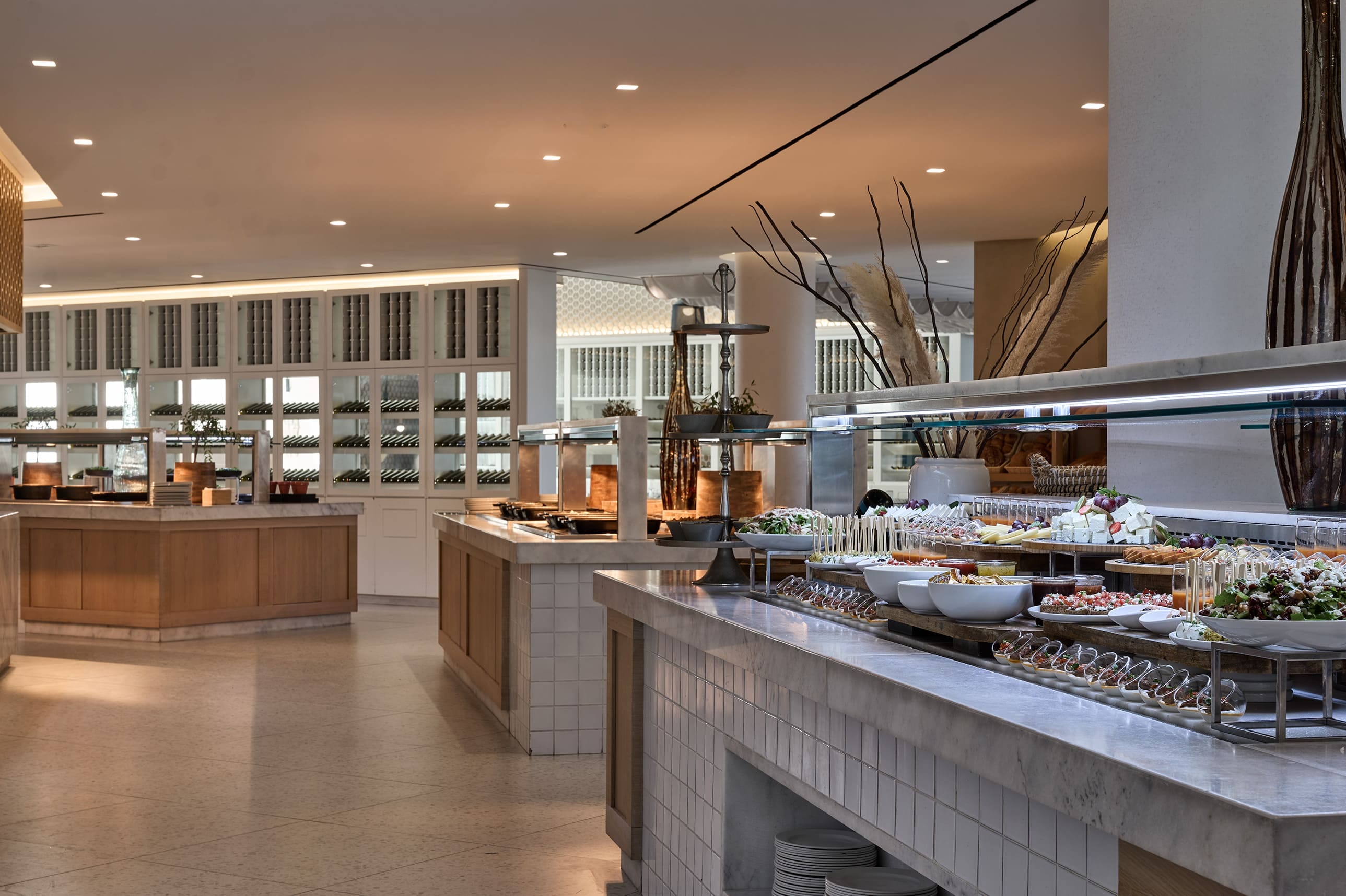 a large room with several counter tops