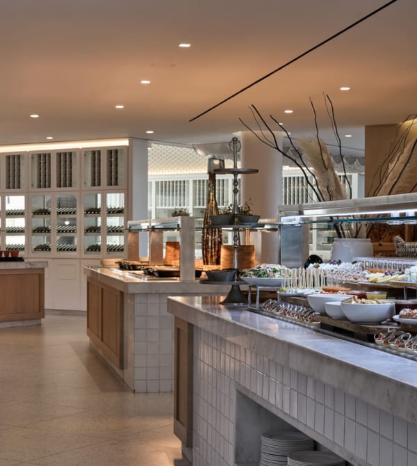 a large room with several counter tops