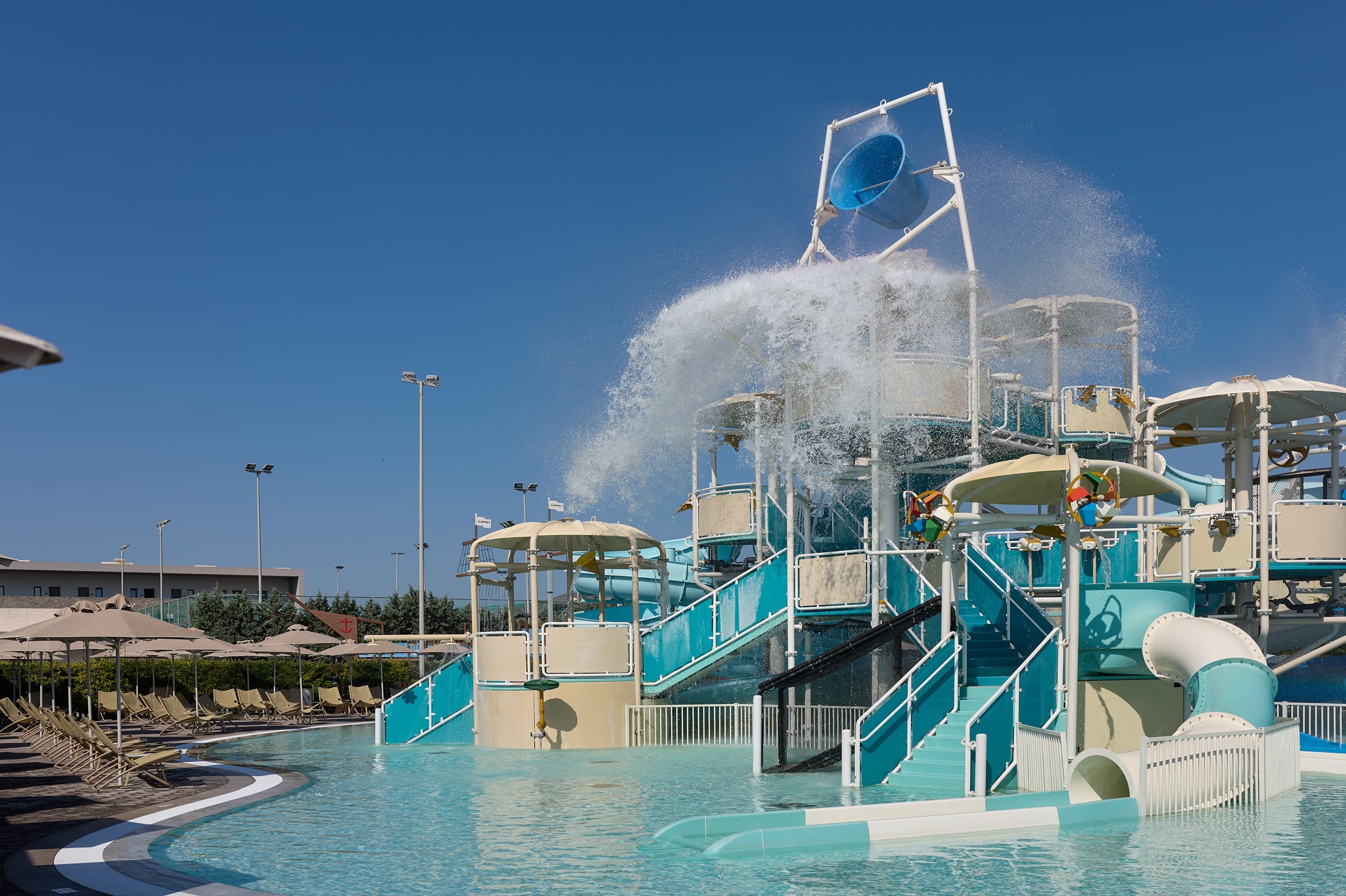 a water park with a water fountain