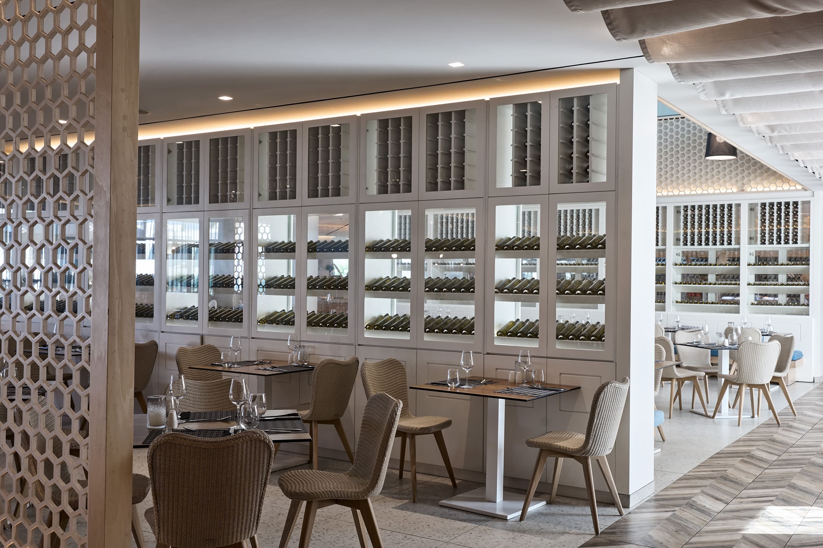 a room with tables and chairs