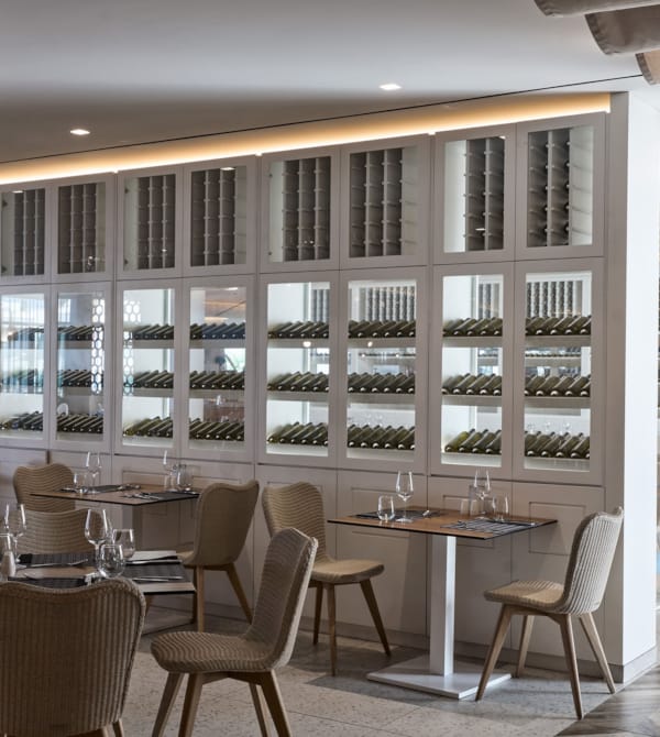 a room with tables and chairs