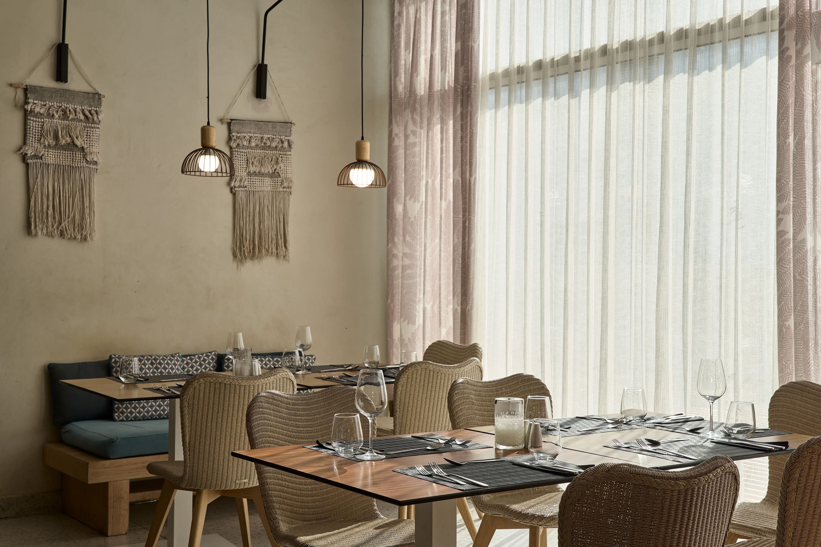 a dining room with a table set