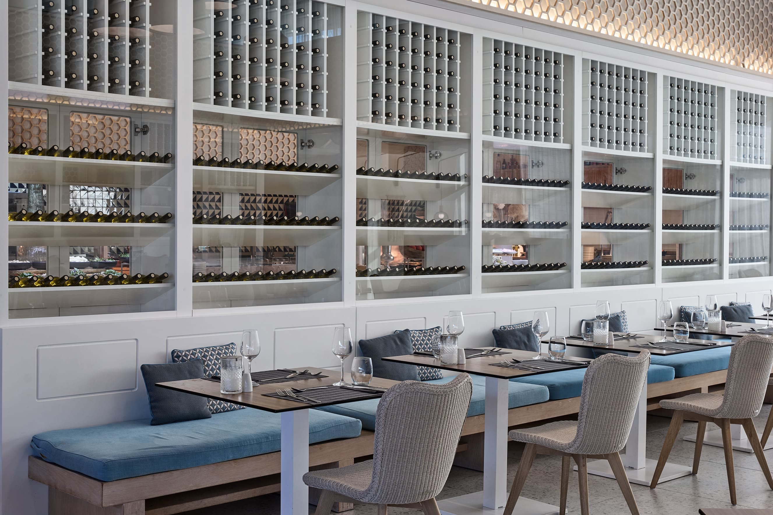 a room with a table and chairs