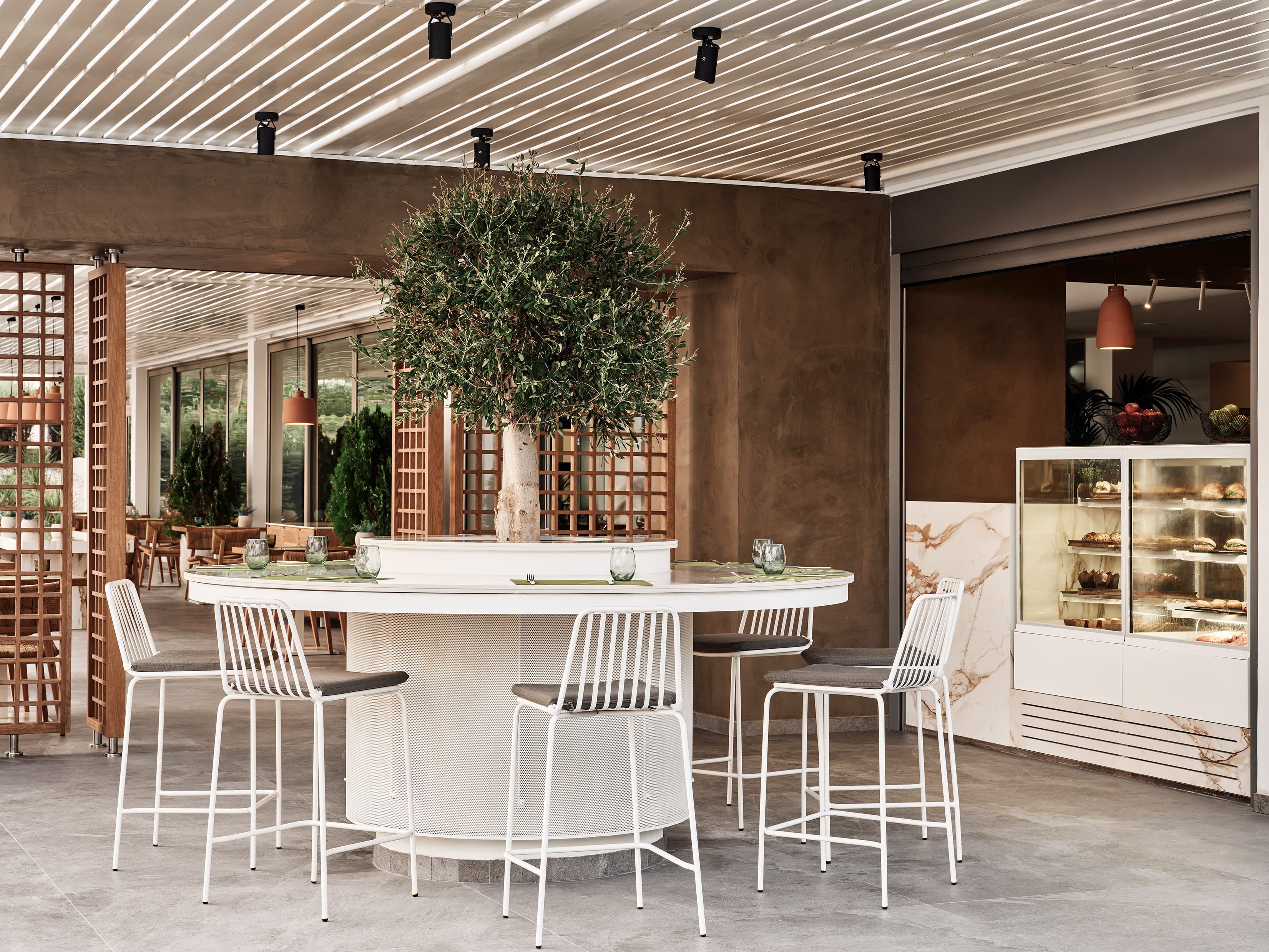 a room with a table and chairs