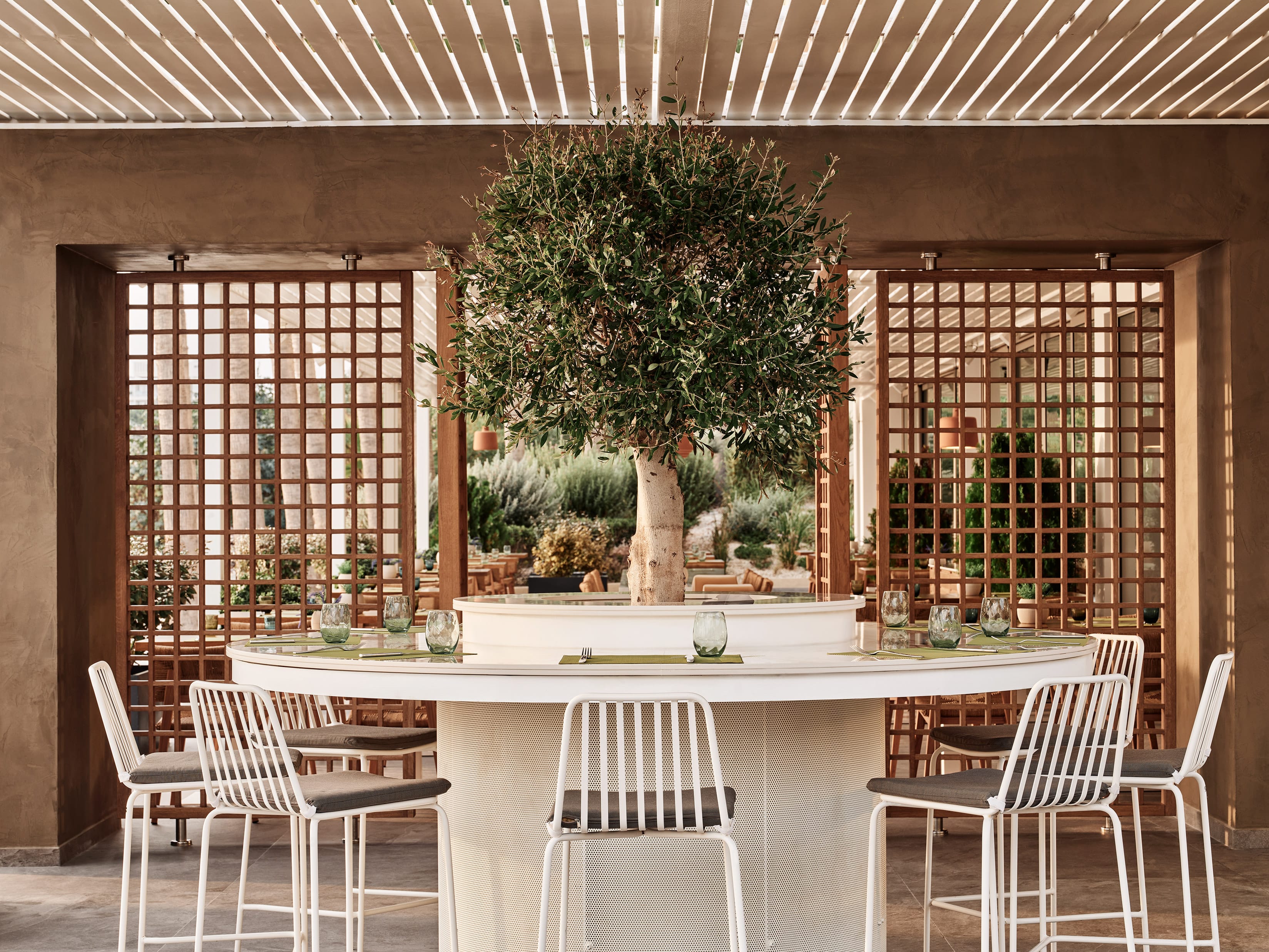 a room with a table and chairs