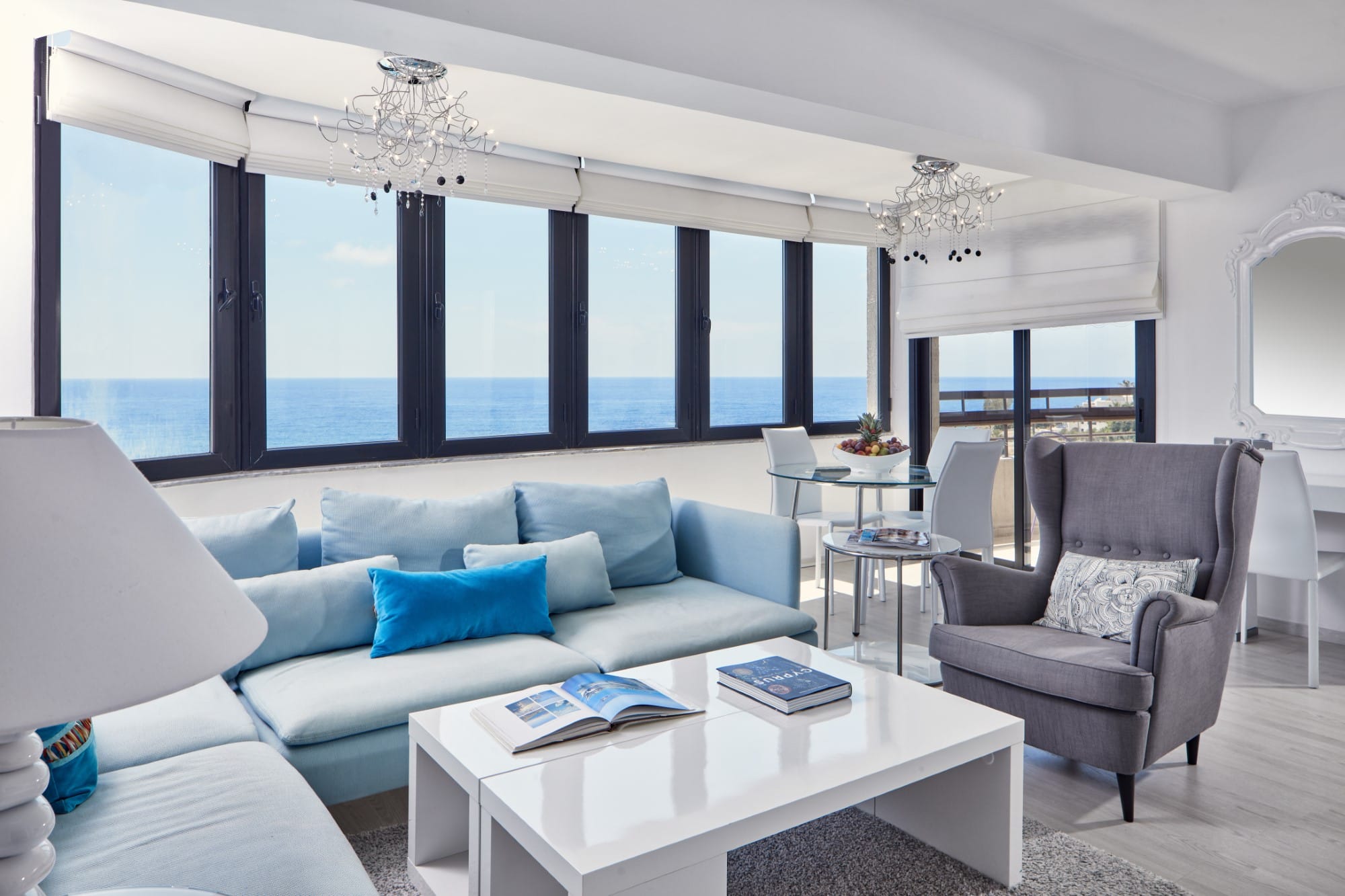 a living room with a large window