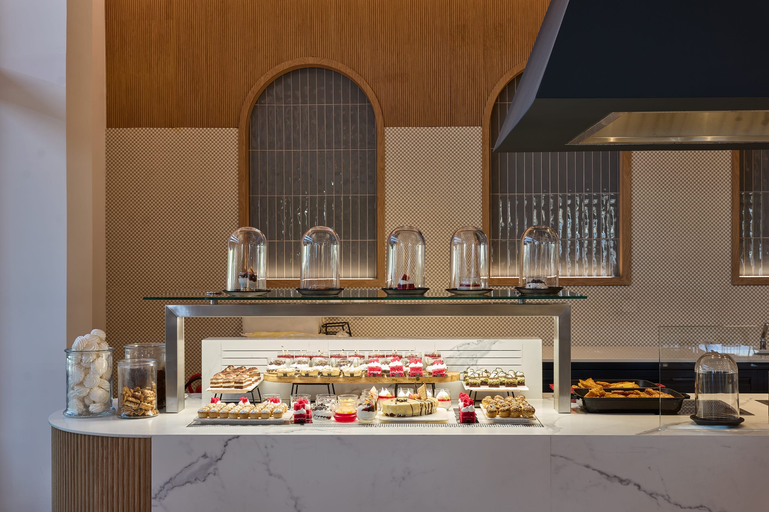 a counter with food on it