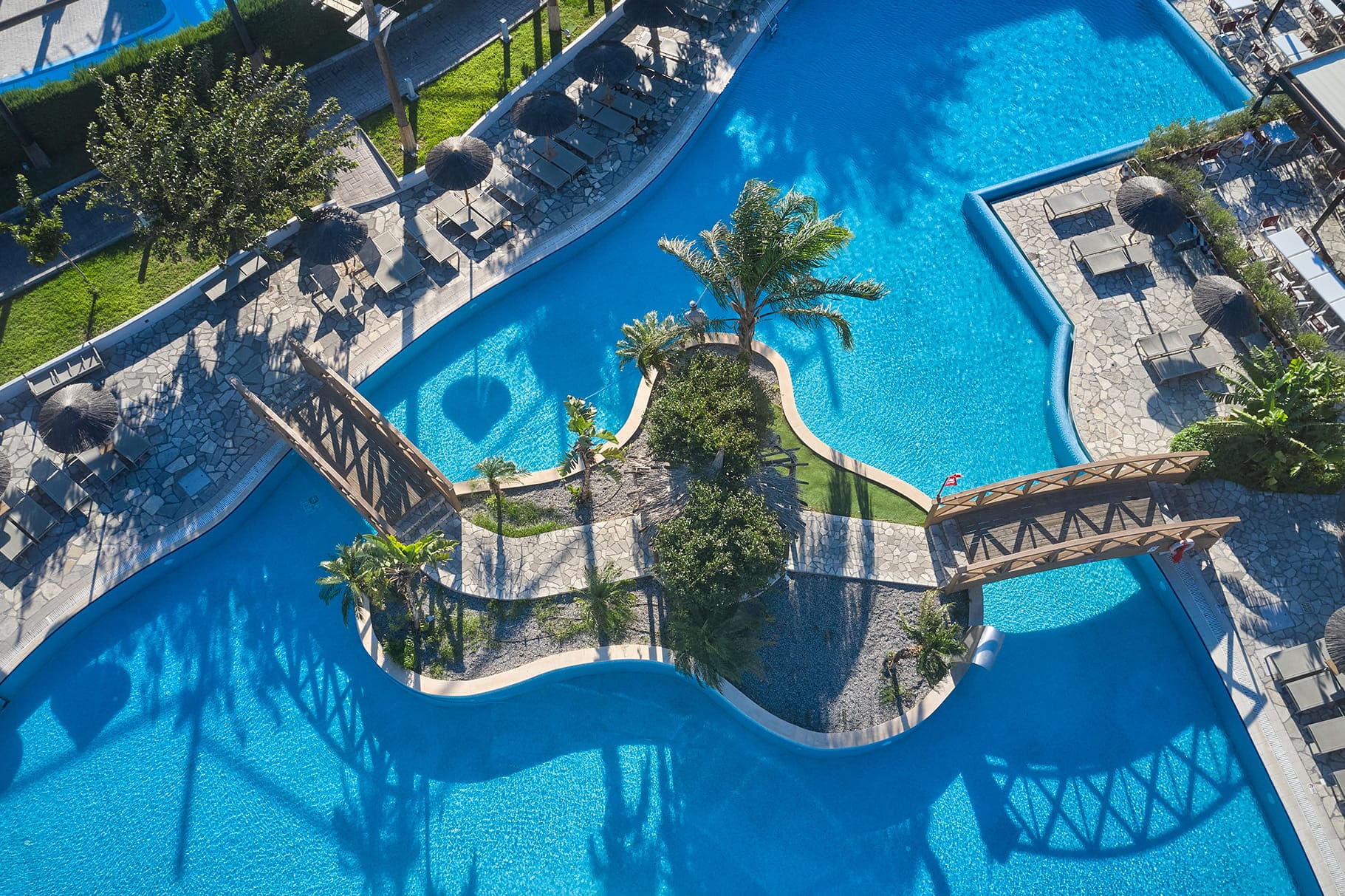 a pool with a bridge over it