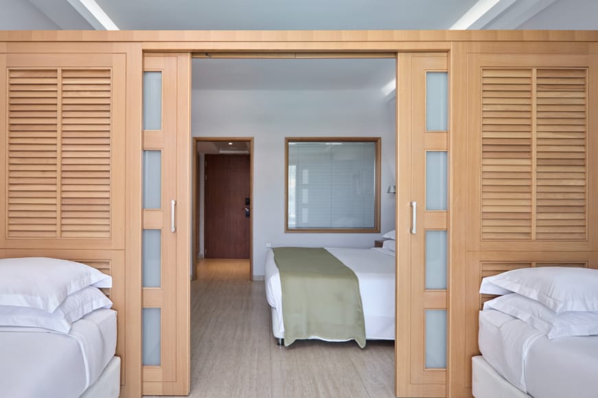 a room with a bed and a closet