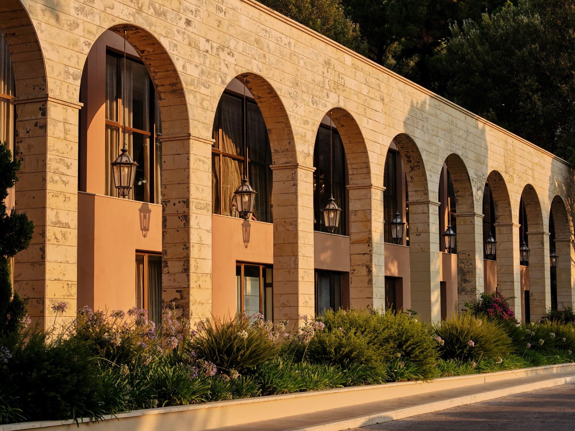 a building with arches and windows
