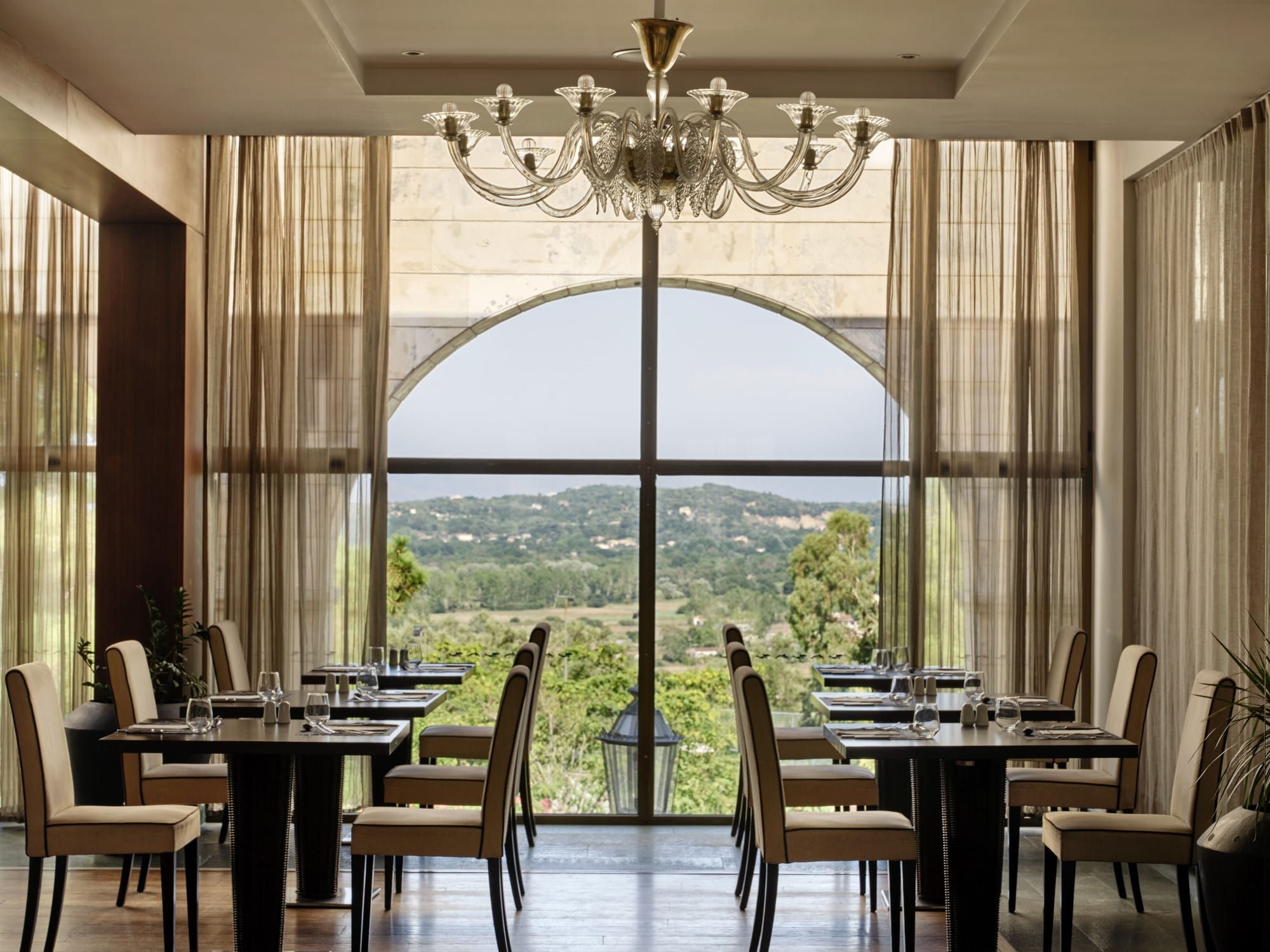 a room with tables and chairs