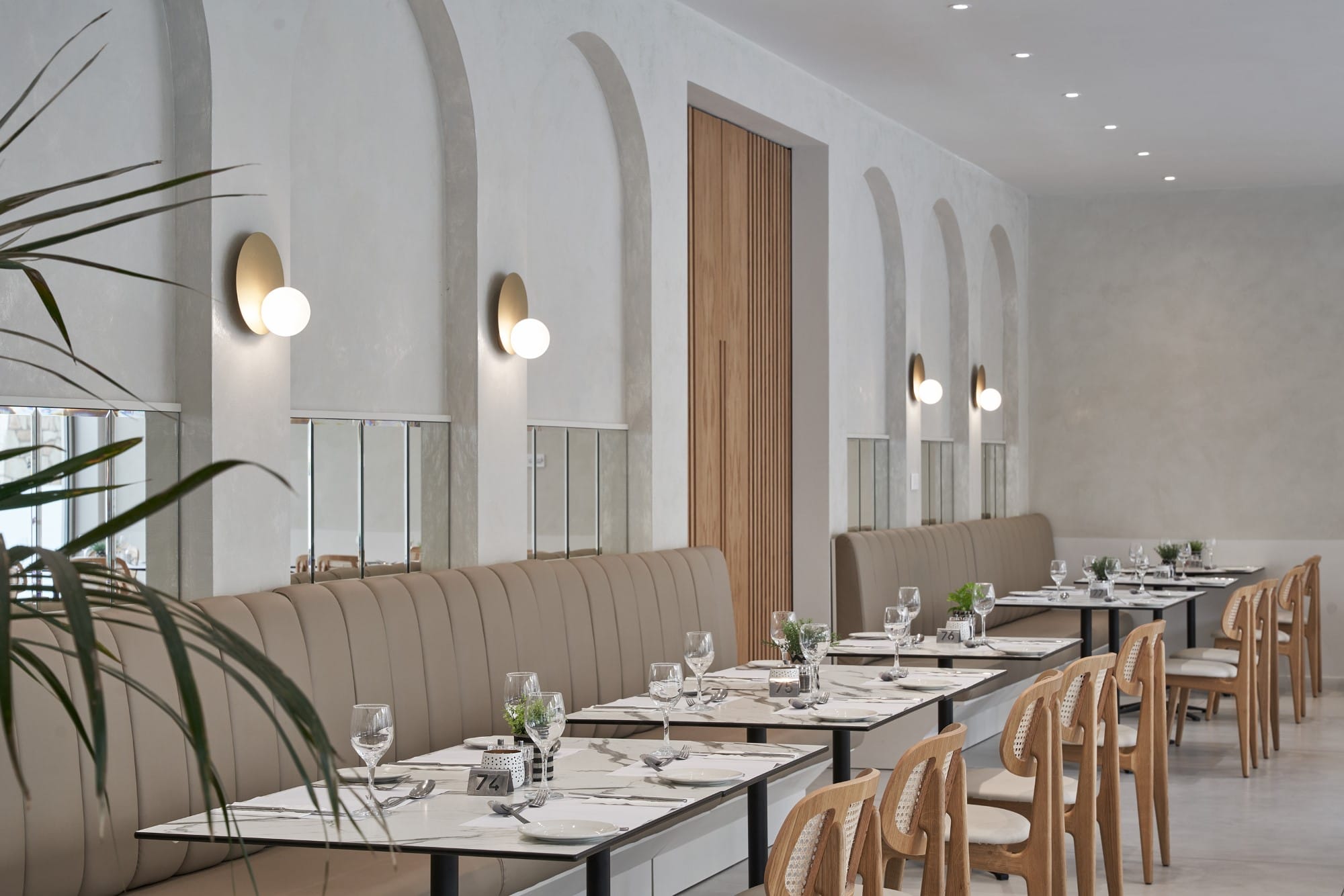 a room with tables and chairs