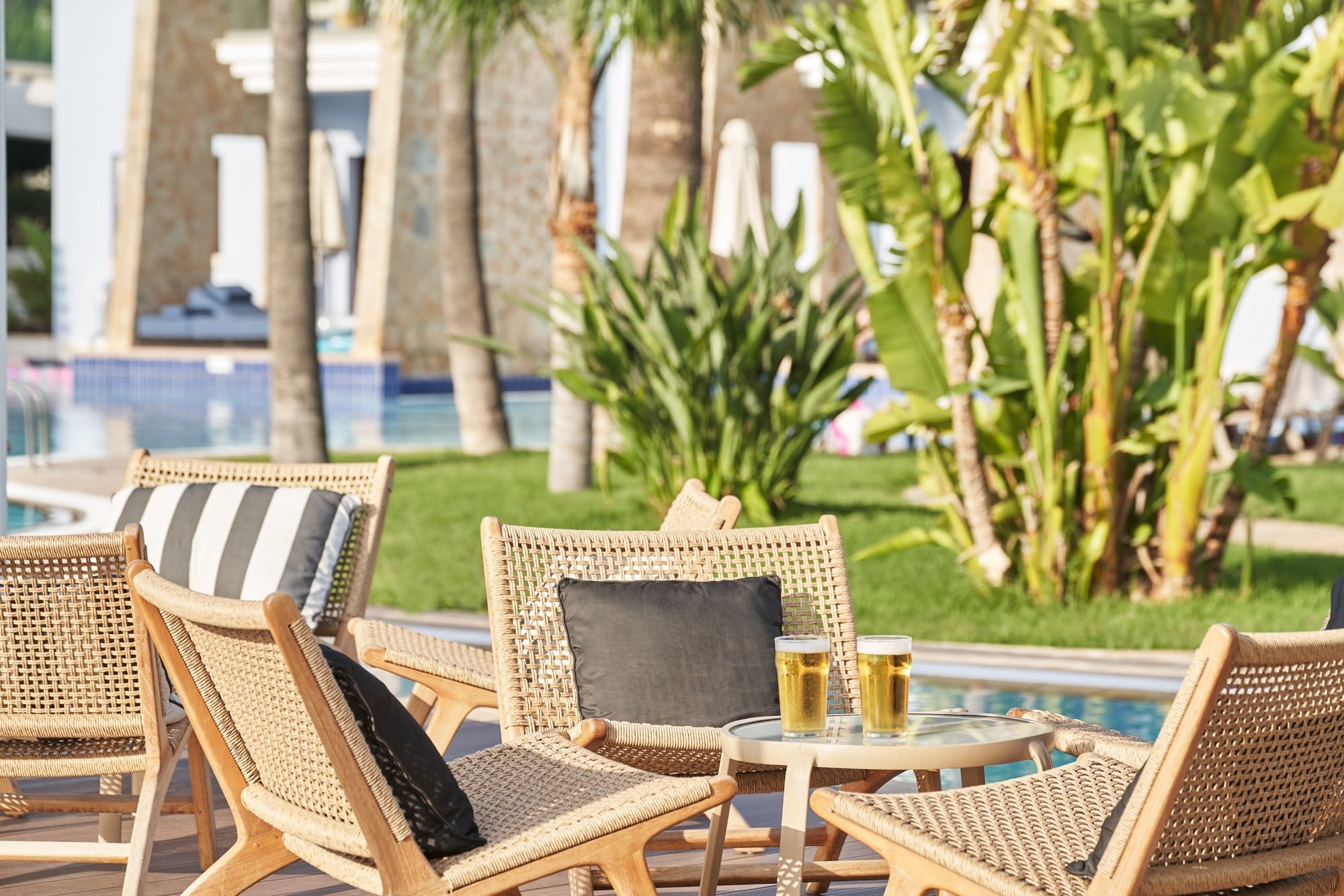 a group of chairs around a table
