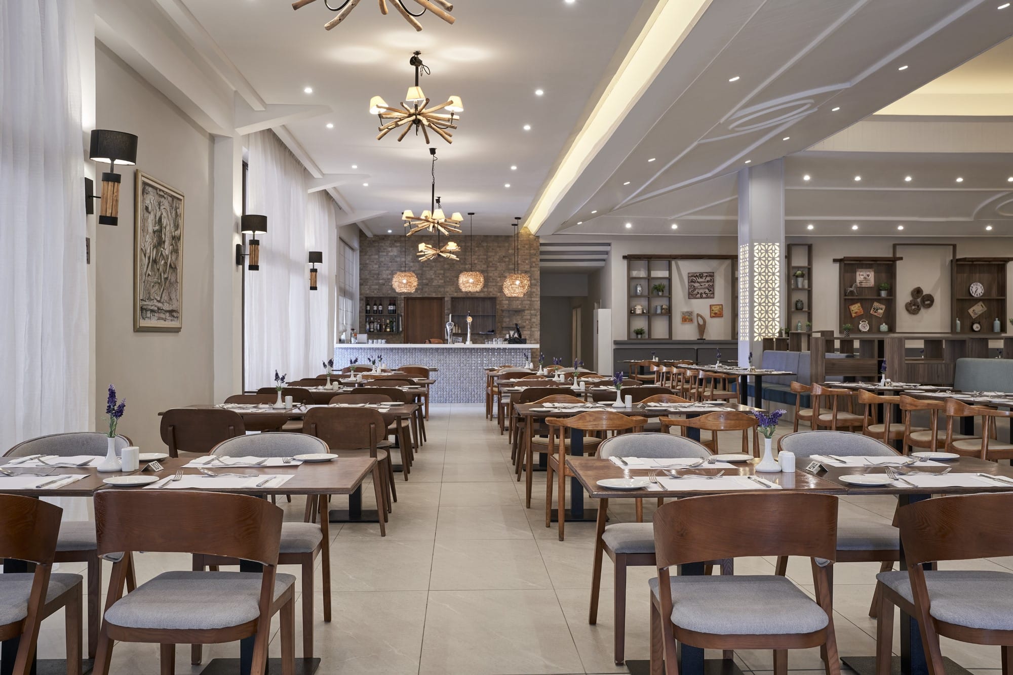 a room with tables and chairs