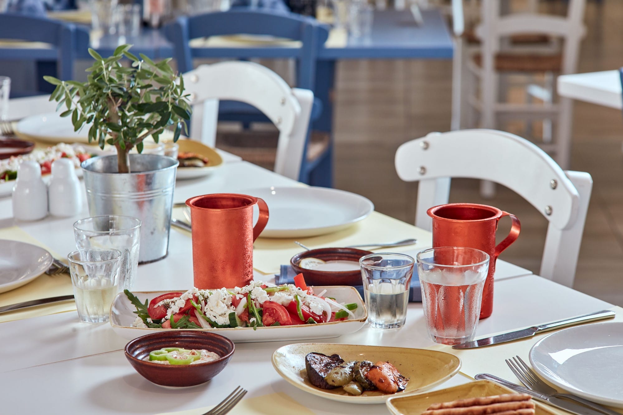 a table with plates and food