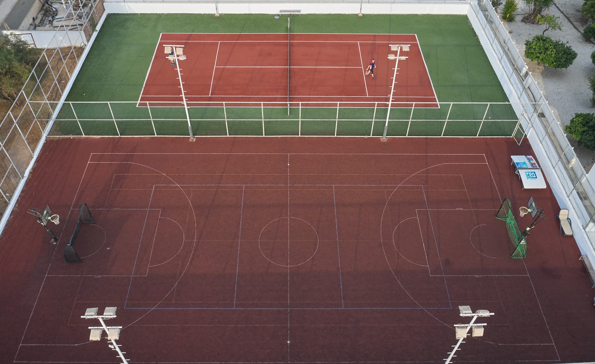 a football field with a goal