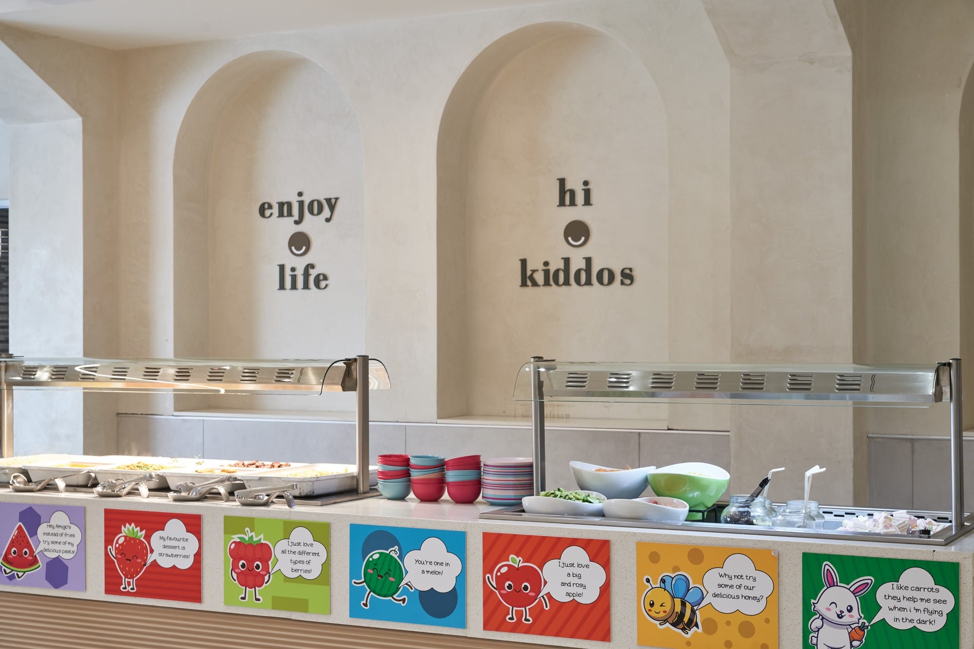 a counter with food on it