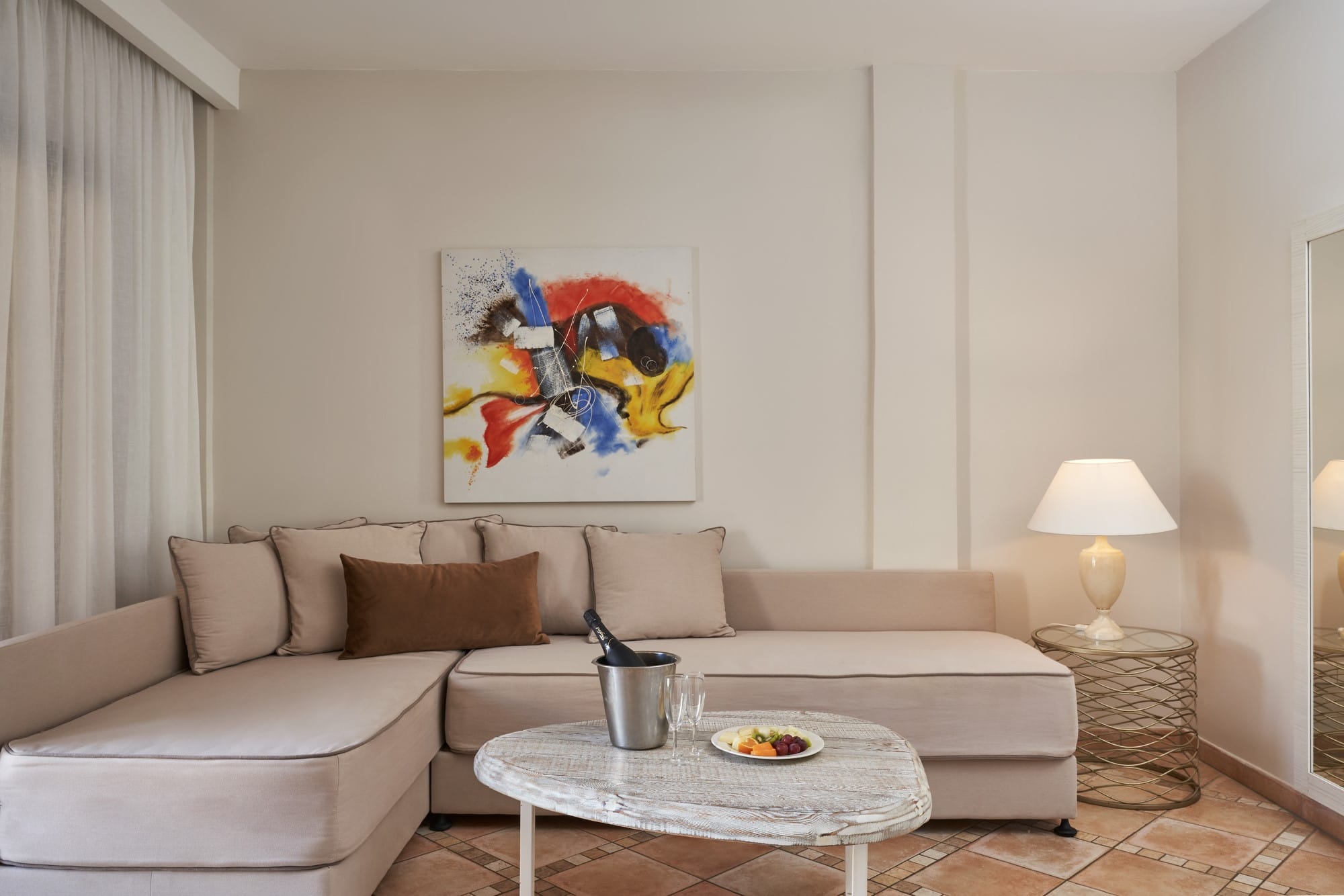 a living room with a couch and a coffee table