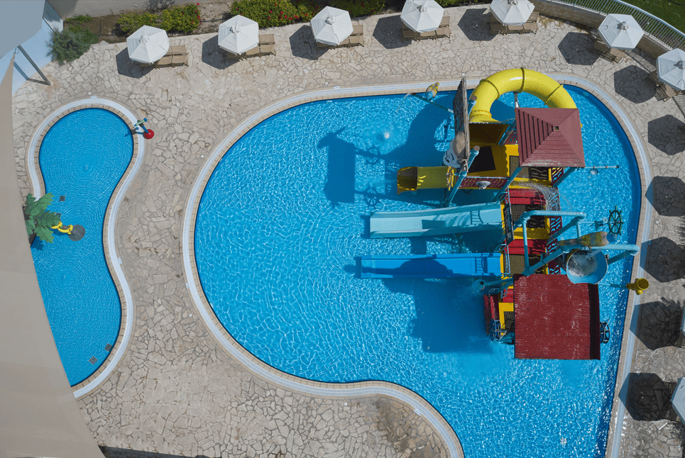 a pool with a slide