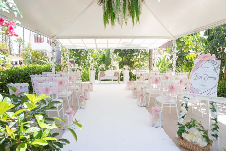 a room with tables and chairs