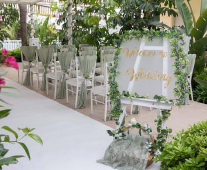 a row of white chairs
