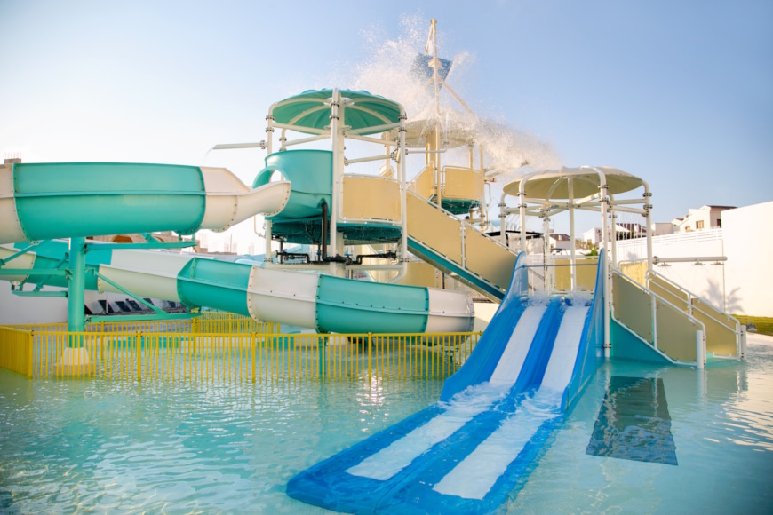 a water park with a slide