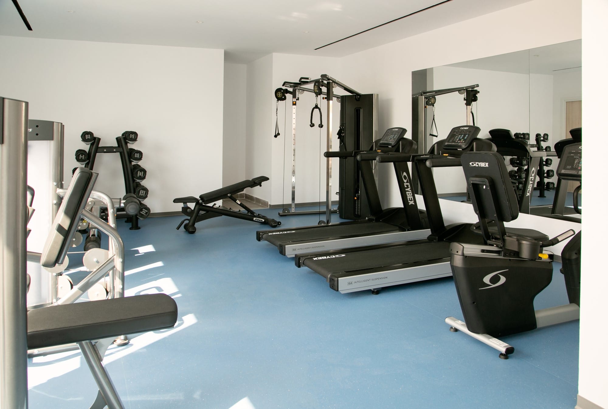 a gym with exercise equipment