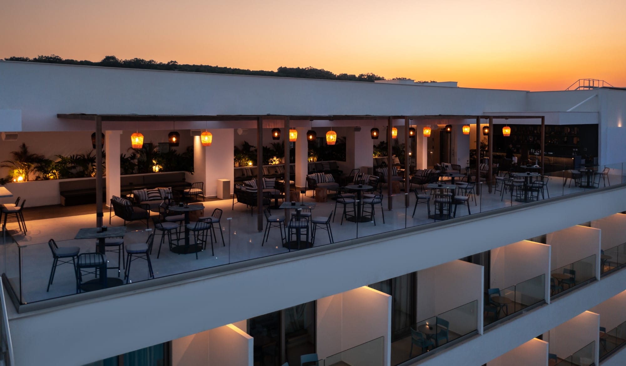a large room with tables and chairs