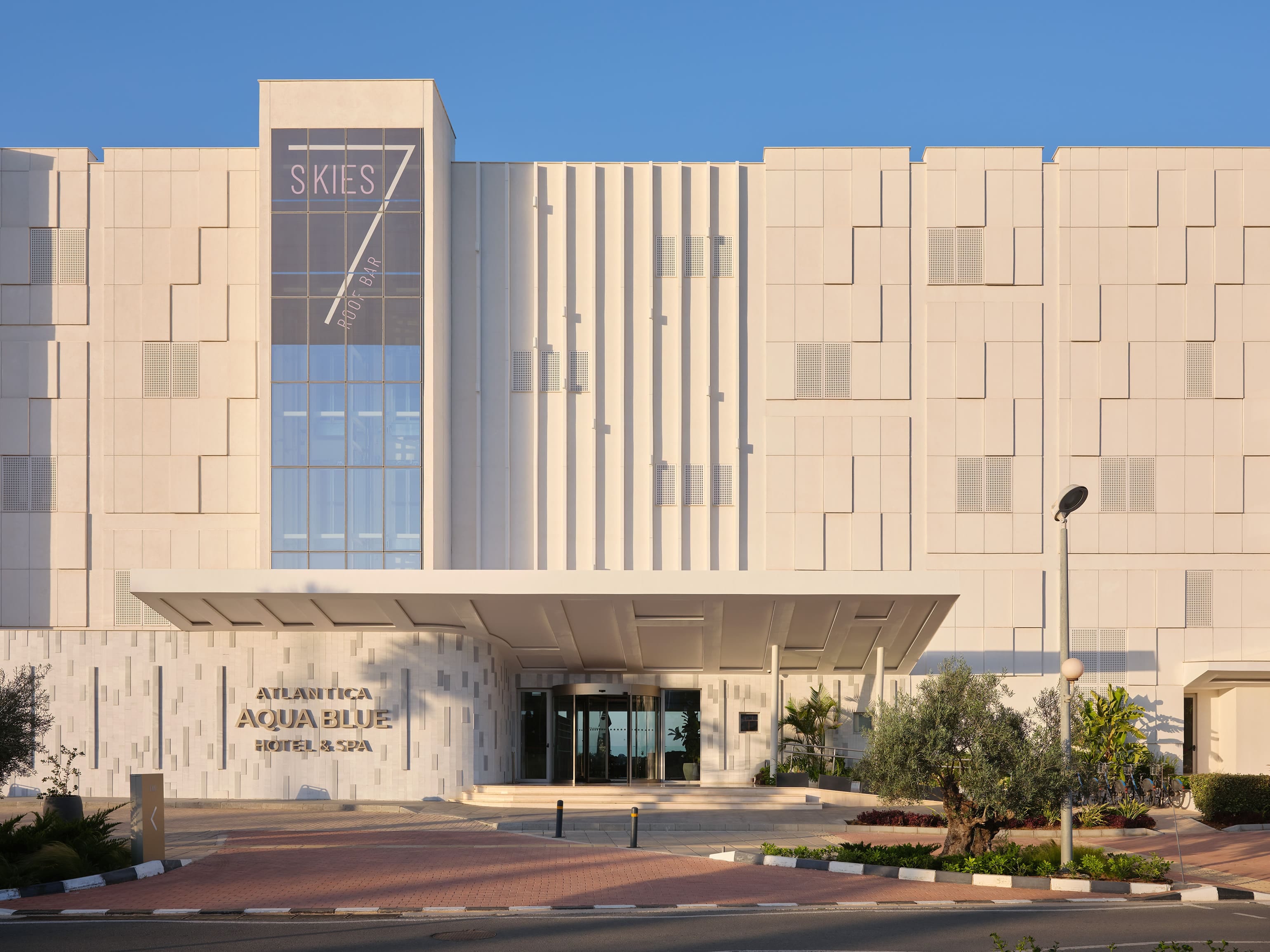 a large building with a sign on it