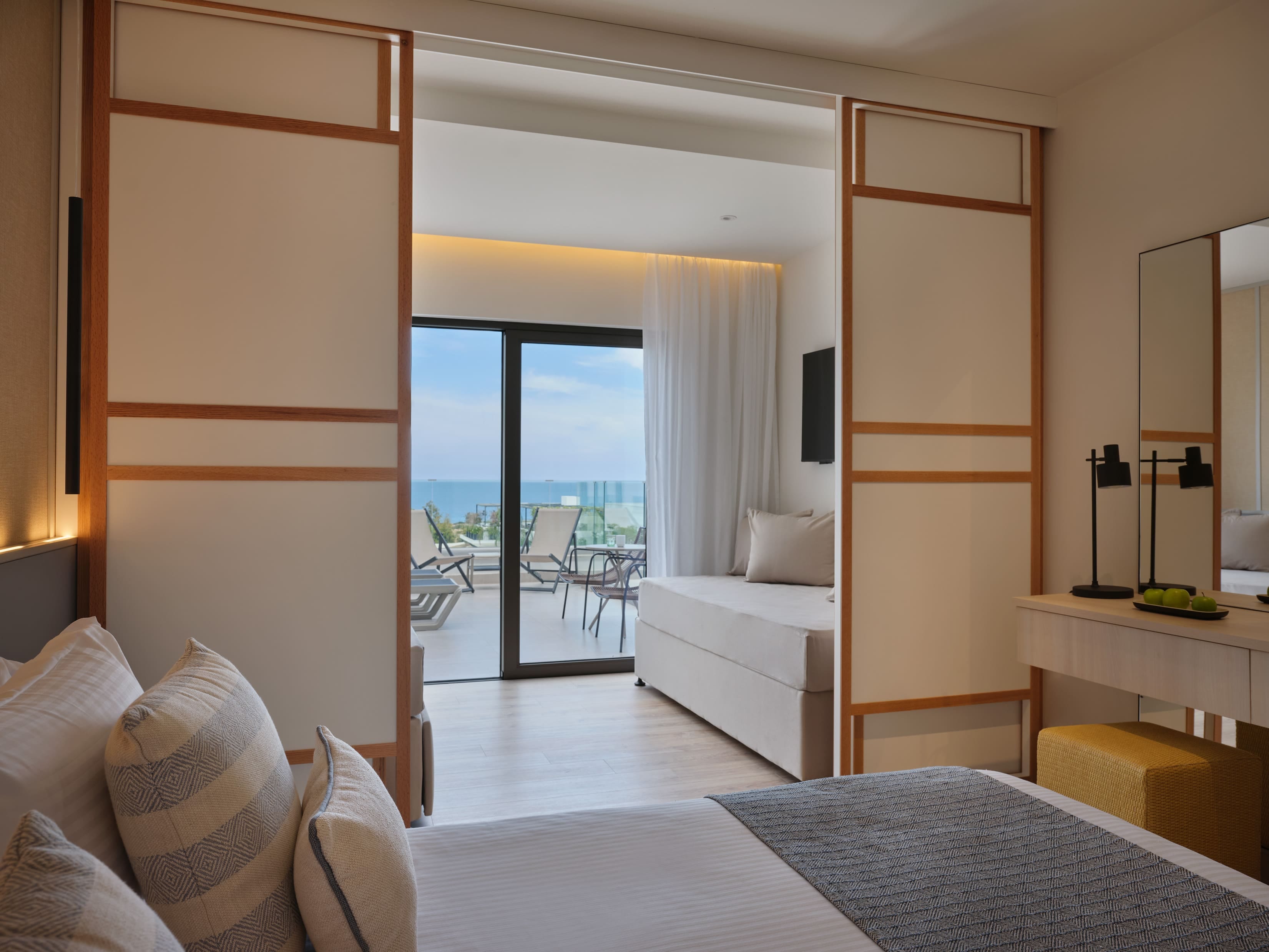 a room with a large window