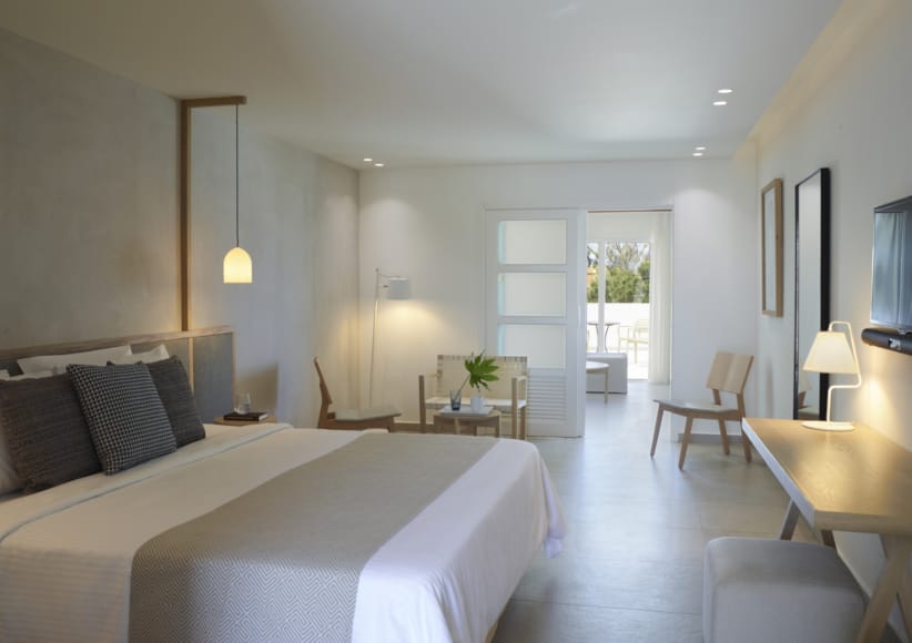 a large bedroom with a large bed