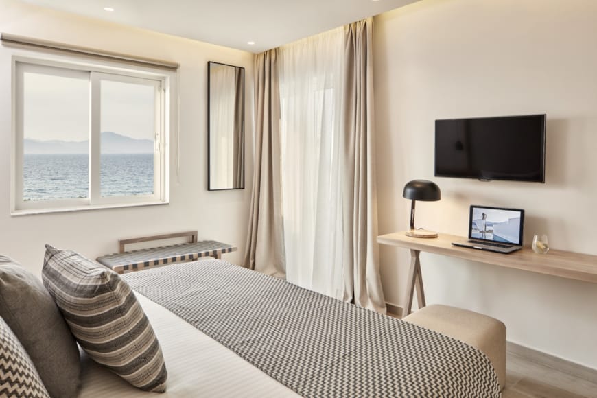 a bedroom with a bed and a tv