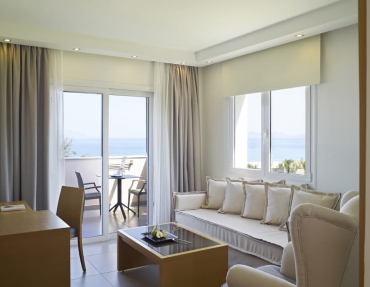 a living room with a large window